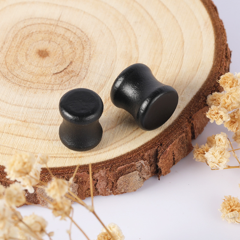 Wooden Waist Drum Ear Expander Black Solid Wood Flat Piercing Ear Gauges - Image 4
