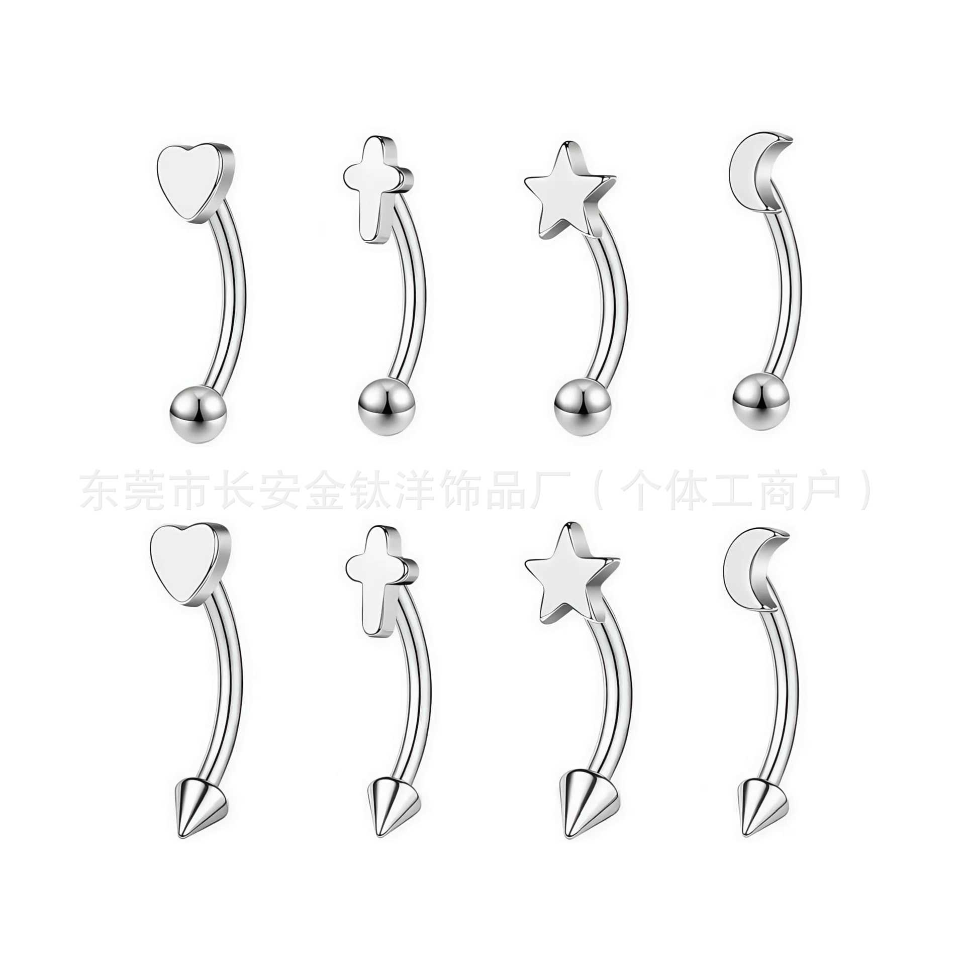 Moon Heart Cross Star G23 Titanium Curved Barbell Eyebrow Ear Cartilage Stud Piercing Jewelry - Image 5