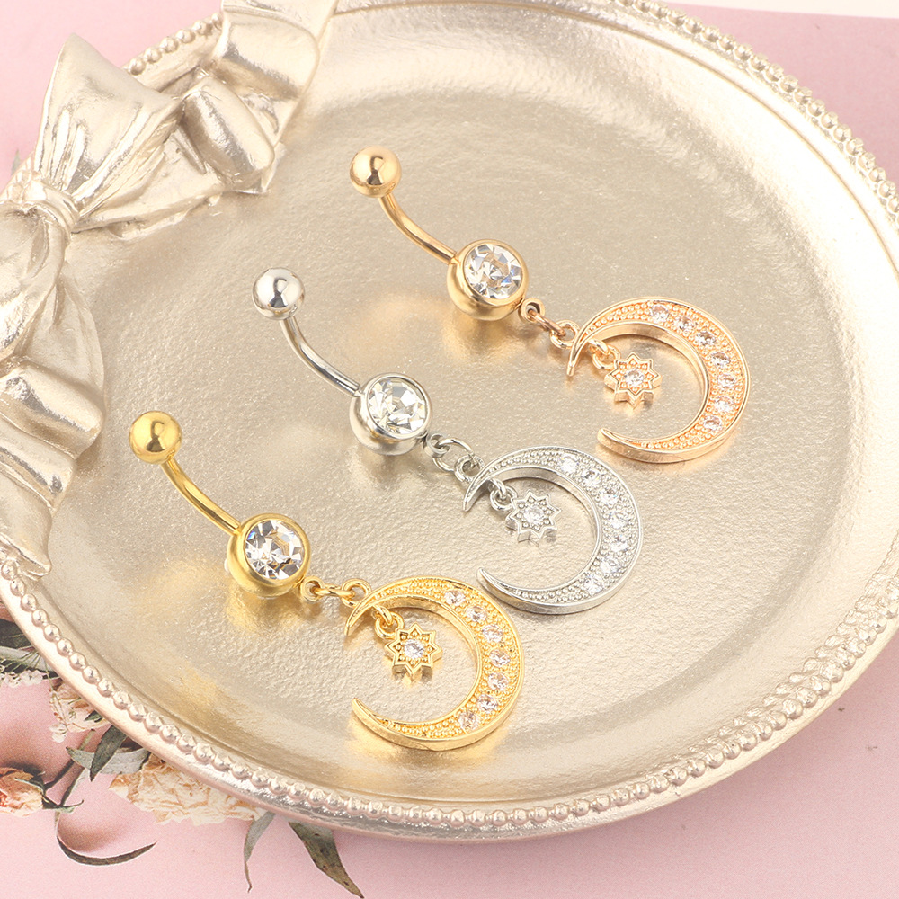 Gold Toad Moon Navel Ring Round Inlaid Zircon Belly Button Ring Body Jewelry - Image 2