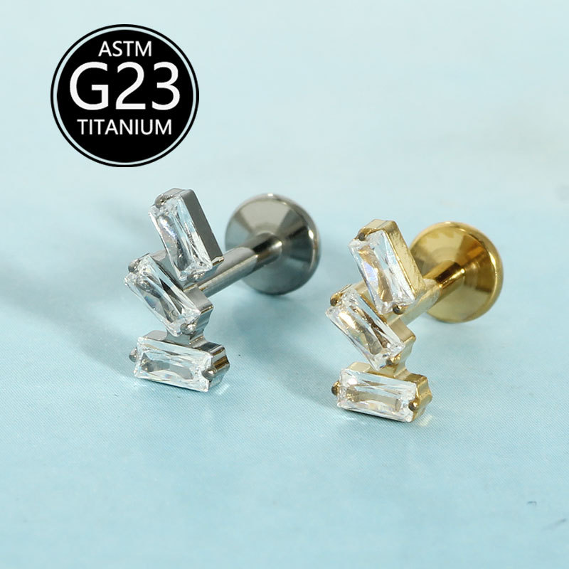 G23 Titanium Zircon Lip Nail Internal Thread Ear Nose Cartilage Stud Body Piercing Jewelry - Image 3