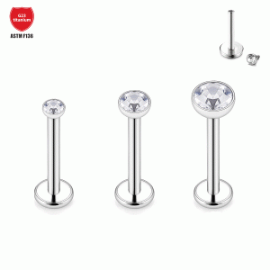 G23 Titanium Lip Labret Stud with Diamond Cup Zircon Ball Internally Threaded Piercing Jewelry