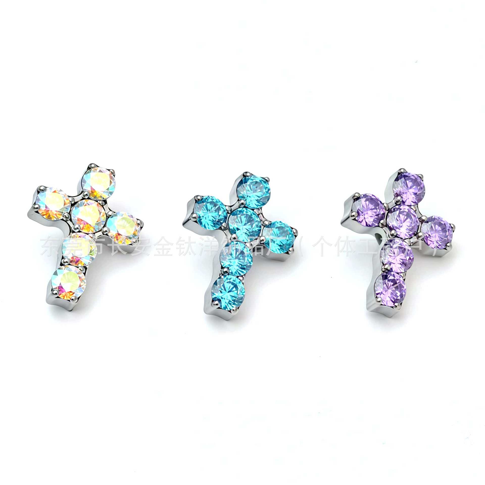 F136 Titanium Full Diamond Cross Inlaid Zircon Lip Stud Ear Stud Ear Bone Stud G23 Titanium Alloy Body Piercing Jewelry - Image 4