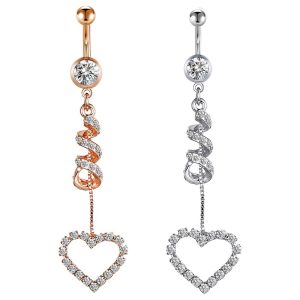 Heart Shape Rose Gold Belly Button Ring Stainless Steel Micro Set Zircon Belly Piercing Jewelry