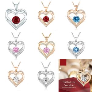 Love Eternal Heart Necklace for Women Birthday Gift Valentine's Day Pendant Jewelry Gold Blue Diamond
