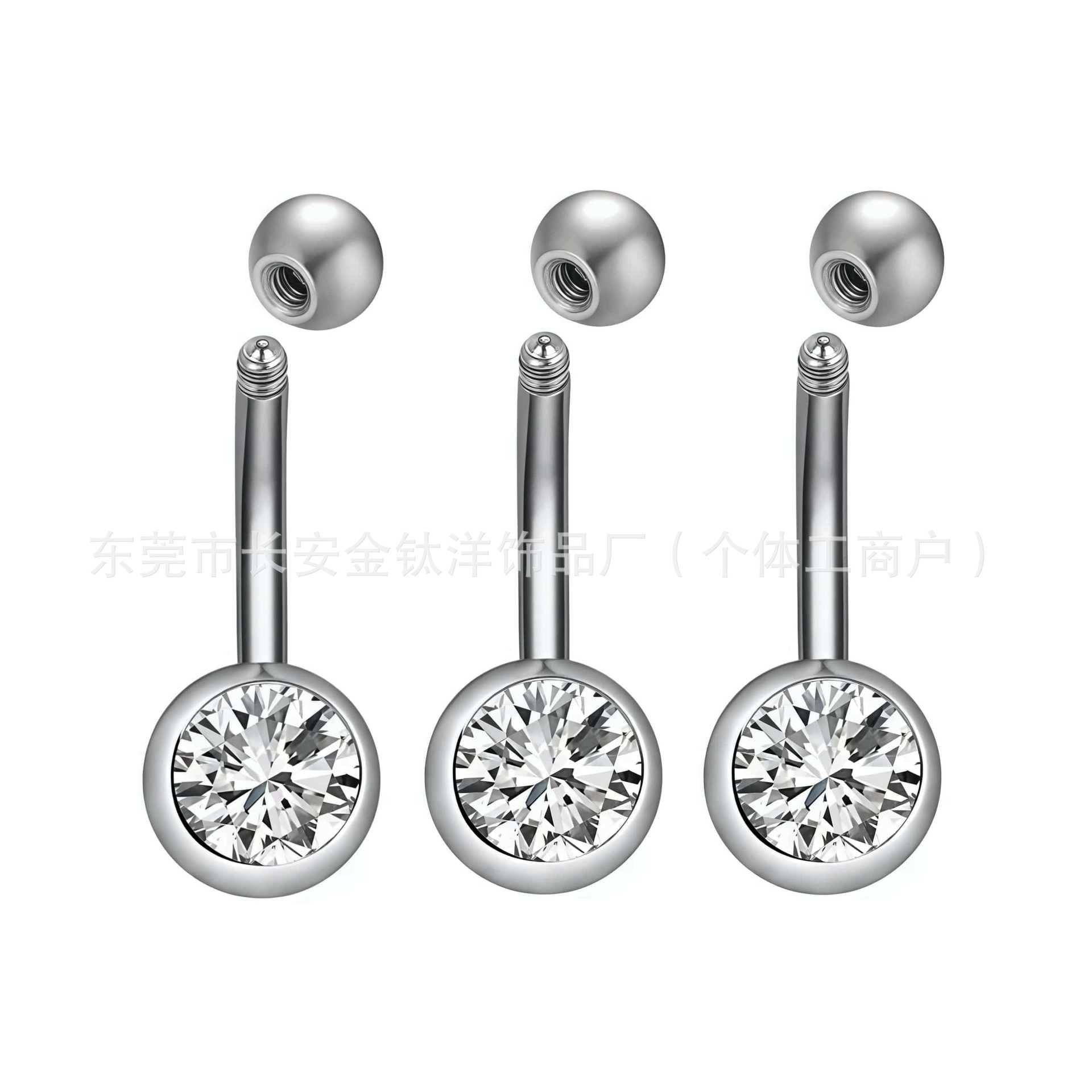 F136 Titanium External Thread Round Ball Single-Head Zircon Navel Ring - 1.6mm G23 Titanium Alloy Body Piercing Jewelry Belly Button Nail - Image 2