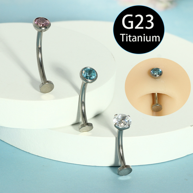 G23 Titanium Alloy Internal Thread Navel Piercing Flat Barbell 14g Body Jewelry Clear CZ - Image 4