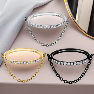 F136 Titanium Alloy Chain Puncture Nose Ring Side Zircon Seamless Open Ring Nasal Septum Ring Conch Pierced Earrings
