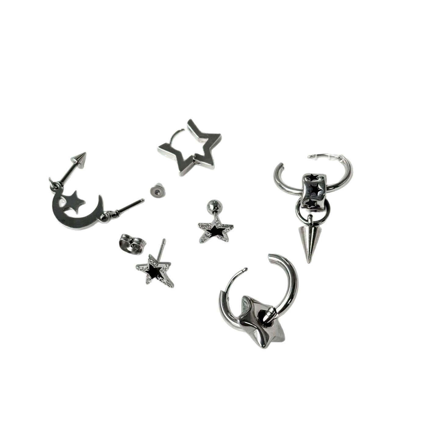 Star Cluster Under the Moon Titanium Steel Star Earring, Niche Punk Design, Ear Bone Stud, Double Ear Piercing Jewelry - Image 5