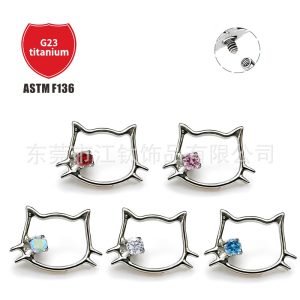 G23 Titanium Kitty Cat Earring with Zircon Inlay – Cute Cartilage Stud for Women Men