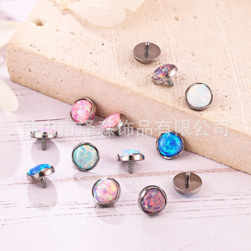 Zesen F136 Titanium Alloy Wavy Edge Opal Earrings Flats Tongue Nail Jewelry Lip Nail Body Piercing - Image 2