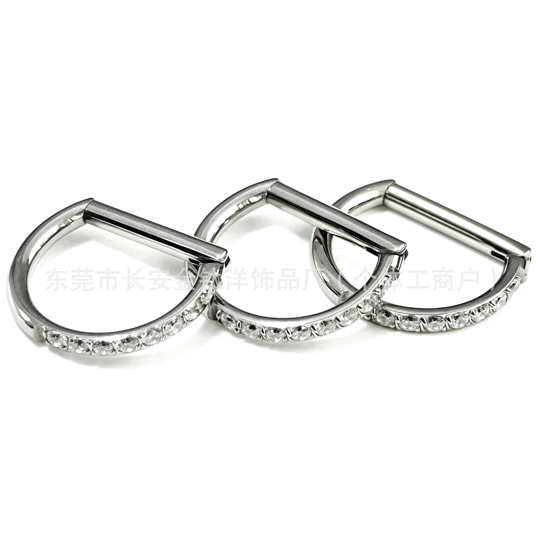F136 Titanium Half-Set Zircon D-Ring Earrings Nose Ring Lip Ring G23 Titanium Alloy Body Piercing Jewelry - Image 5