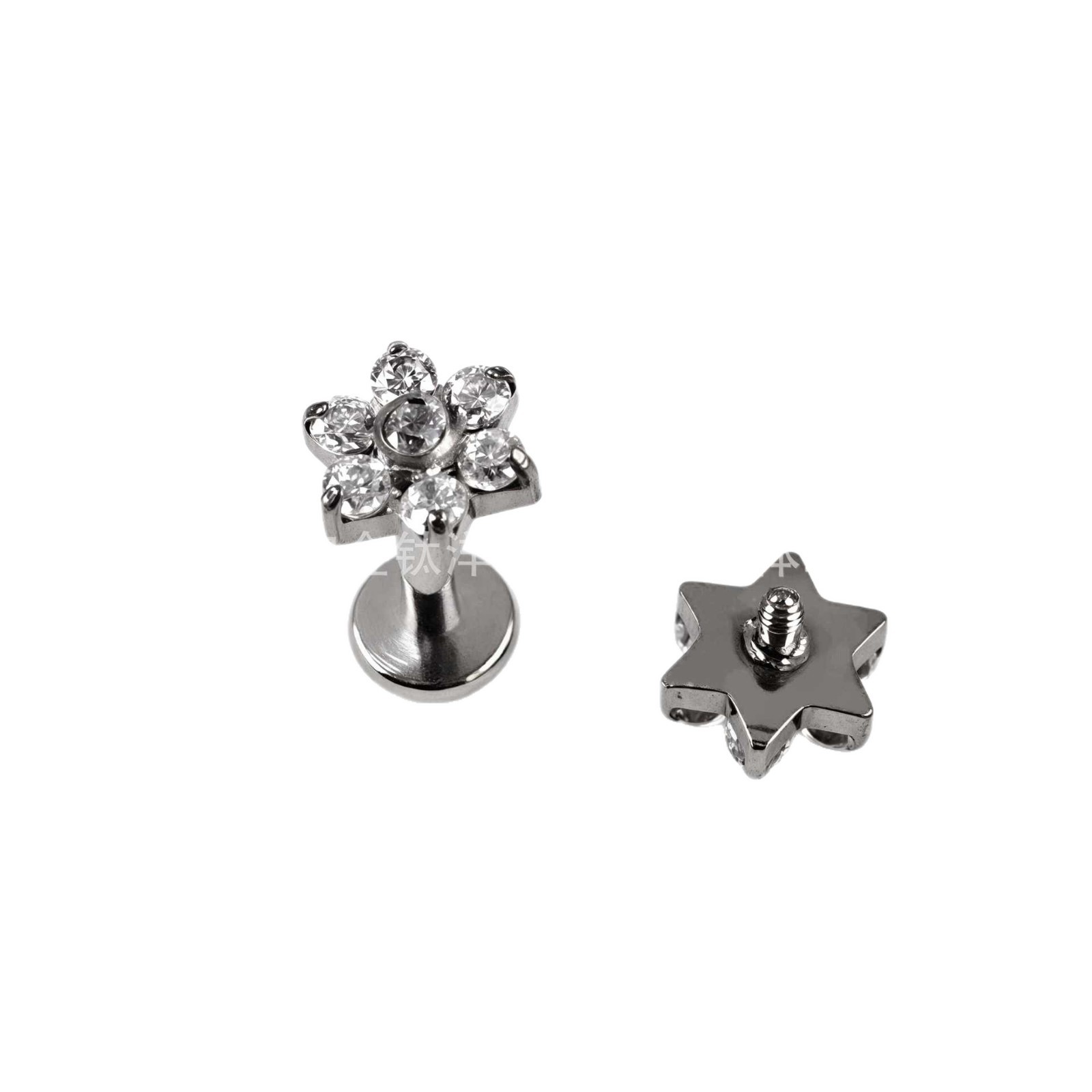 F136 Titanium 7-Drill Flower with Zirconium Internal Thread Labret Stud - G23 Titanium Lip/Ear/Ear Bone Piercing Jewelry - Image 5