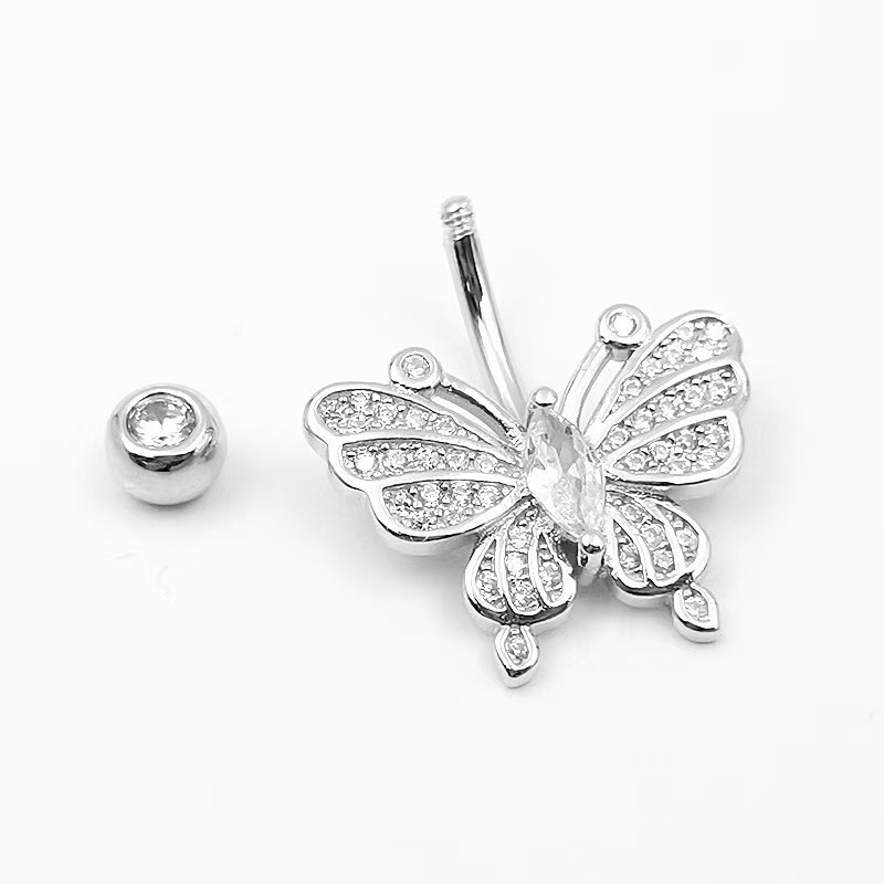 Gold Butterfly Belly Ring Stainless Steel Micro-Inlaid Zircon Belly Button Piercing Jewelry - Image 3