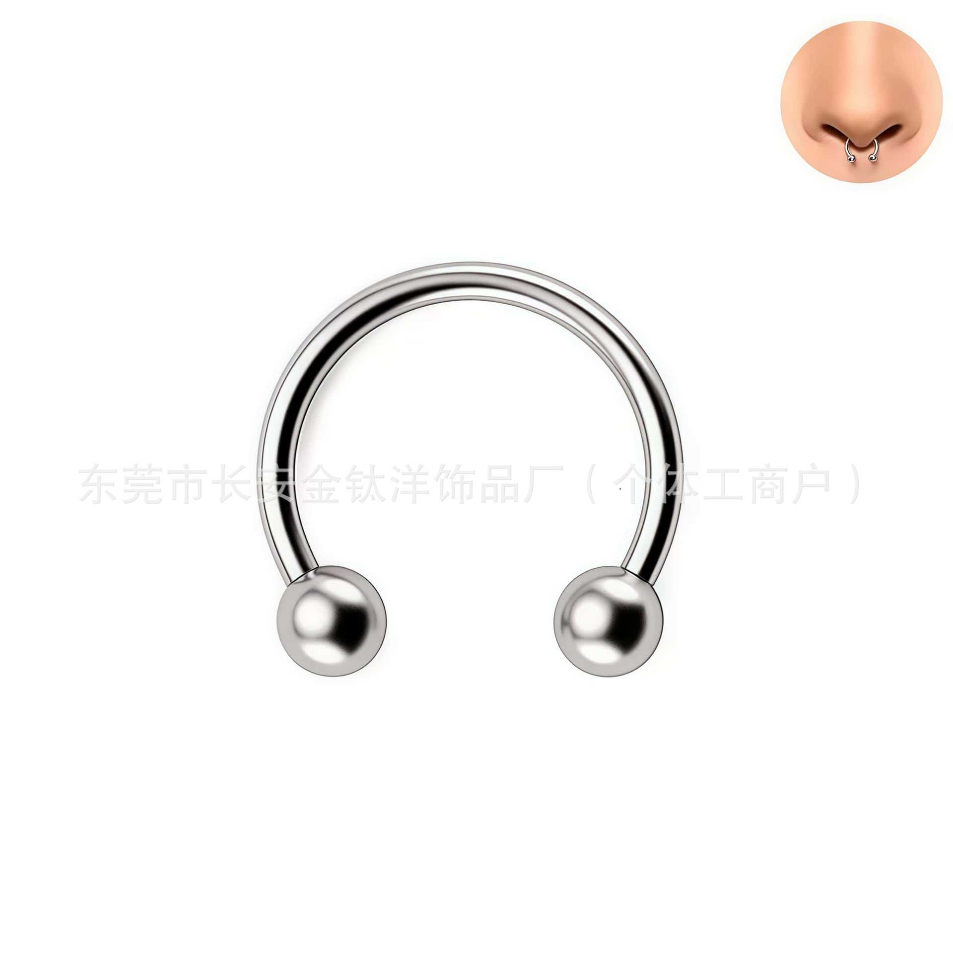 F136 Titanium 0.8mm Wire Diameter External Thread Horseshoe Nose Ring Lip Ring Ear Bone Nail G23 Titanium Alloy Body Piercing Jewelry - Image 2