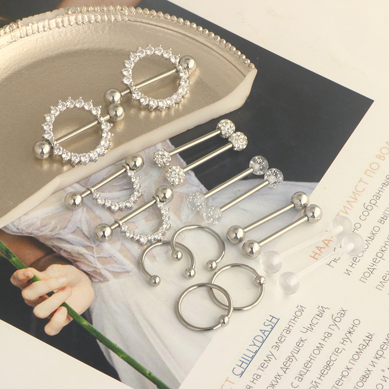 Stainless Steel Zircon Nipple Ring Set with Tongue Nail and Navel Jewelry - Hot Sale - Image 3