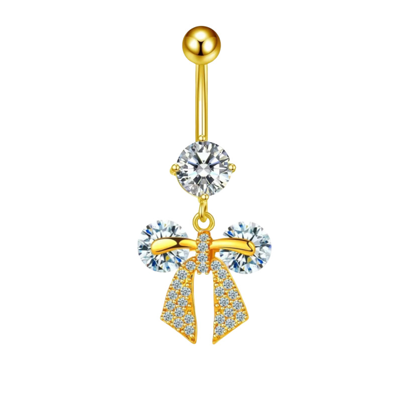 Exotic Geometric High-End Bow Navel Ring with Zircon - Copper Body Piercing Jewelry Wholesale - Image 4