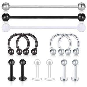 13 Pcs Body Piercing Jewelry Set Nose Ring Nose Stud Lip Ring Industrial Barbell Earrings Stainless Steel Rose Gold