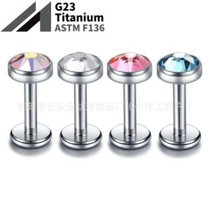 Labret Stud Lip Piercing Jewelry Set with CZ Gem - F136 Titanium Alloy Ear Bone Nail (Blue)