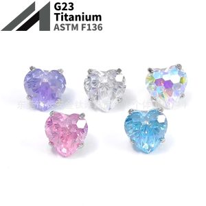 F136 Titanium Round Bottom Heart Fireworks Bright Zircon Ear Bone Nail Lip Nail G23 Titanium Alloy Body Piercing Jewelry