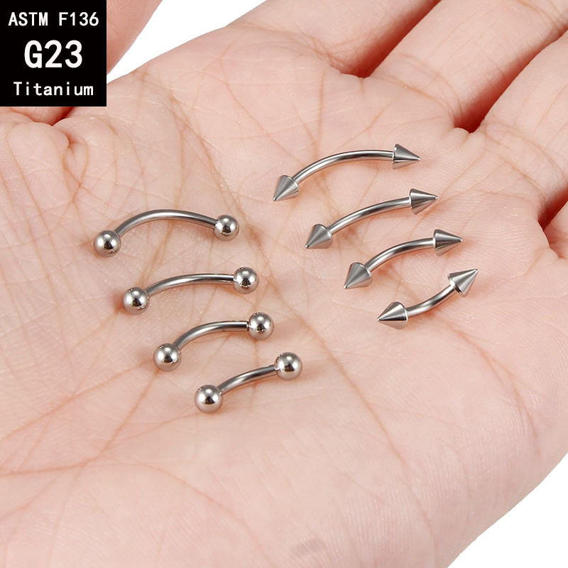 G23 Titanium Internally Threaded Double-Ended Ball Curved Barbell - C-Shaped Rod for Eyebrow & Tongue Piercing - F136 Titanium Alloy Body Jewelry - Image 3