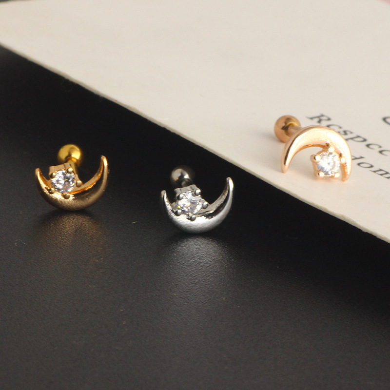 Korean Fashion Star Moon Zircon Crystal Stainless Steel Spiral Ear Bone Stud Cartilage Piercing Jewelry for Women - Image 2