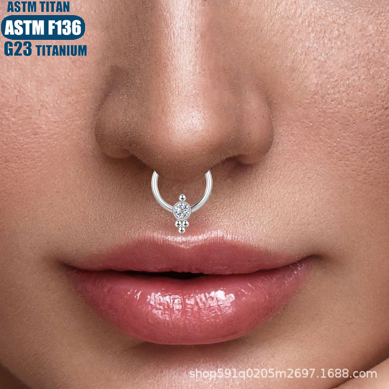 G23 Titanium Hinge Perforated Nose Ring Earrings with Diamond Beads Seamless Nasal Septal Ring Cartilage Piercing Jewelry - Image 4