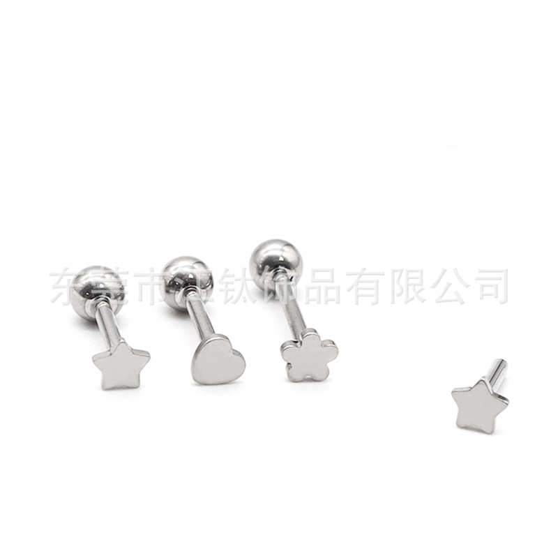 G23 Titanium Lip Labret Stud with Star and Heart Flower Base - Internal Thread Body Piercing Jewelry - Image 4