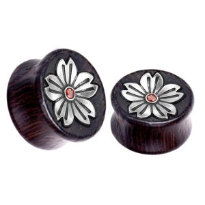 European American Retro Alloy Casting Sunflower Wood Ear Expander Piercing Ear Plug Tunnel 20mm