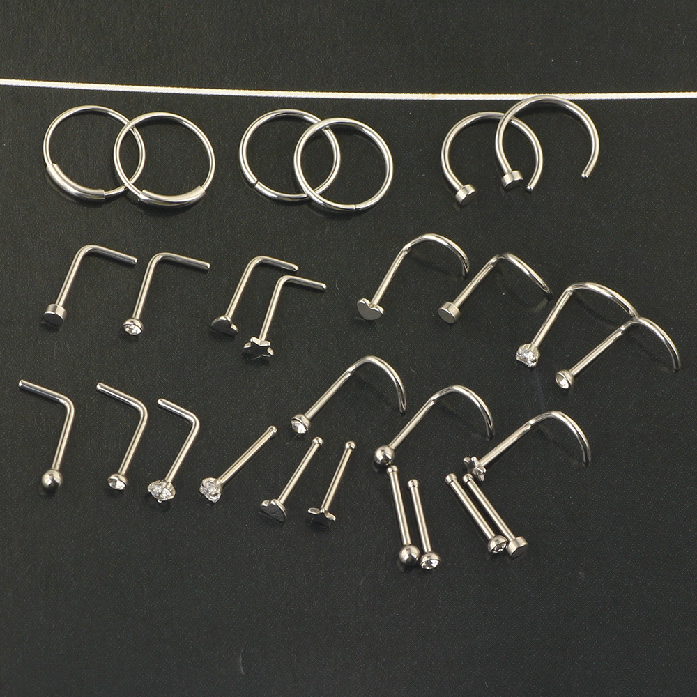 Stainless Steel Geometric Nose Stud Set - Body Piercing Jewelry Accessories Nose Ring Kit - Image 4