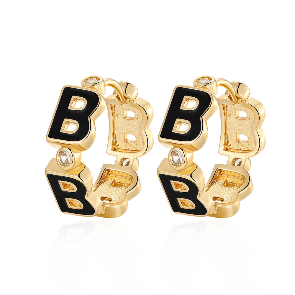 Letter B Oil Drop Zircon Earrings Fashion Personality Niche Sweet Cool Wind Ear Studs for Women - Image 3