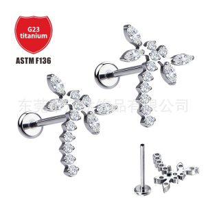 G23 Titanium Alloy Dragonfly Insect Body Piercing Ear Studs Cartilage Studs with Zircon