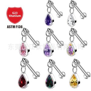 G23 Titanium Water Drop Pendant Ear Bone Nail - 1.2mm x 8mm Cartilage Stud