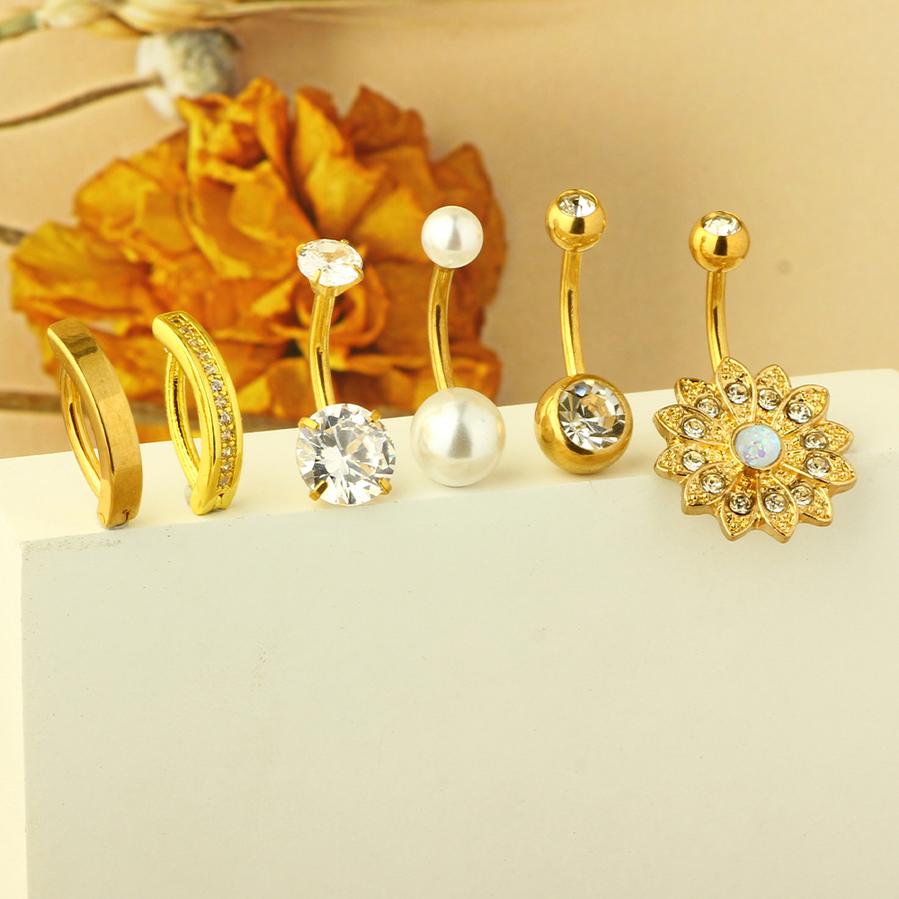 6-Piece Stainless Steel CZ Navel Ring Set with Soft Ceramic Balls and Zircon - Image 3