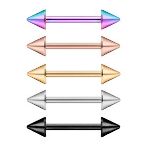 Heart Shape Rose Gold 18K Plated Stainless Steel Tongue Barbell Spike Cone Body Piercing Jewelry for Men Women