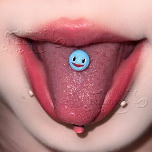 Satan's Child Squirtle Tongue Piercing - Cute Pokemon Tongue Ring with Drink Feature, 20mm Bar, 1.6mm Thick