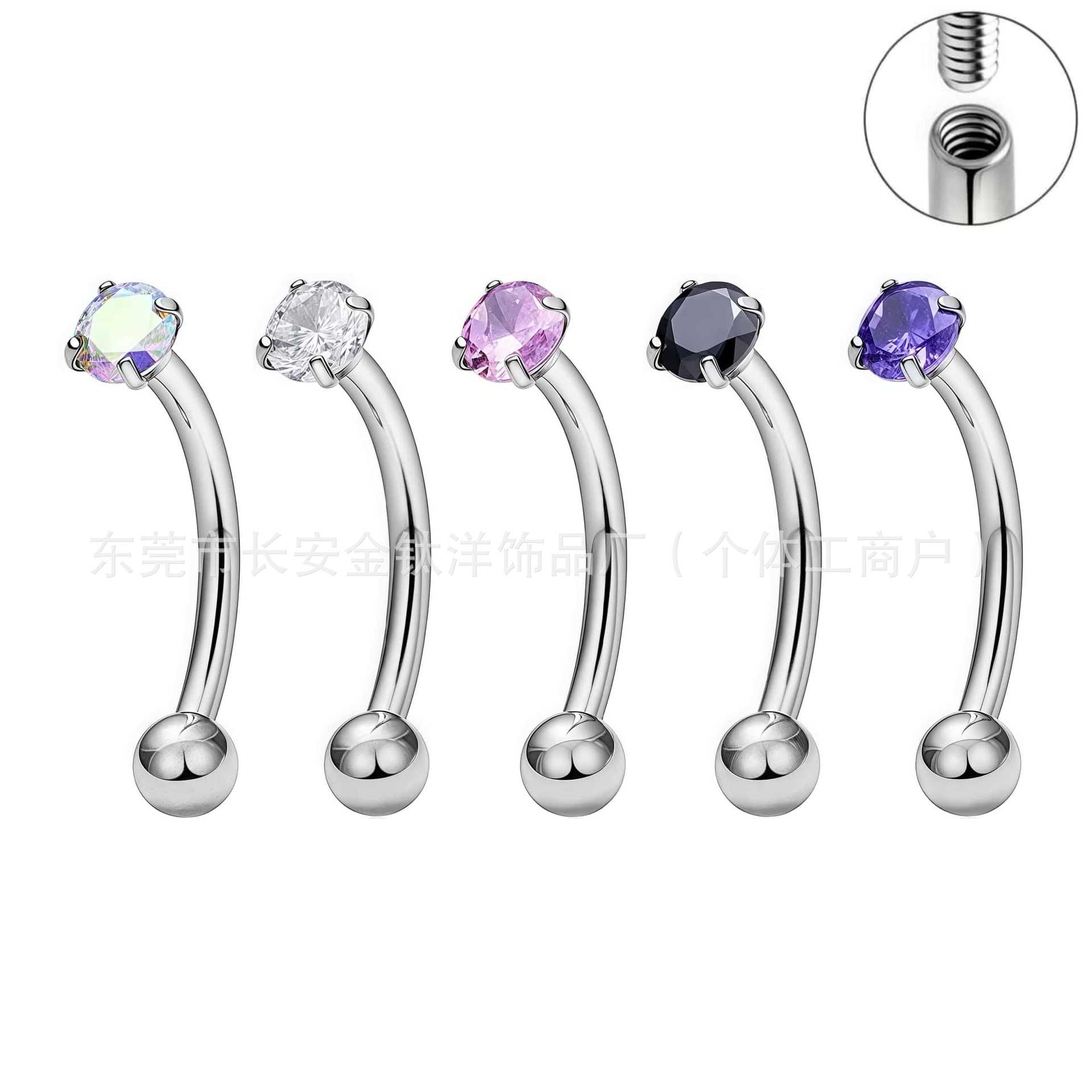 F136 Titanium Internally Threaded Eyebrow Rook Curved Barbell with 5A Zircon - Image 5