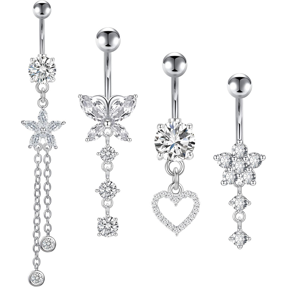 Gold Belly Button Ring Copper Zircon Navel Jewelry Set Stainless Steel Geometric Fashion - Image 2