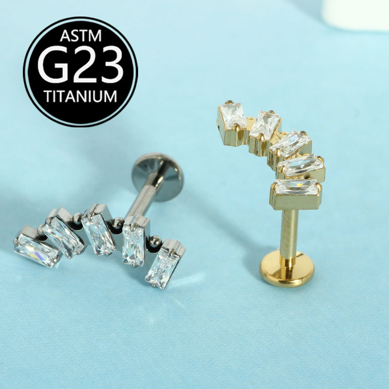 Titanium Super Shiny Square Zirconium Lip Stud 6-10mm G23 Labret Piercing Jewelry - Image 2