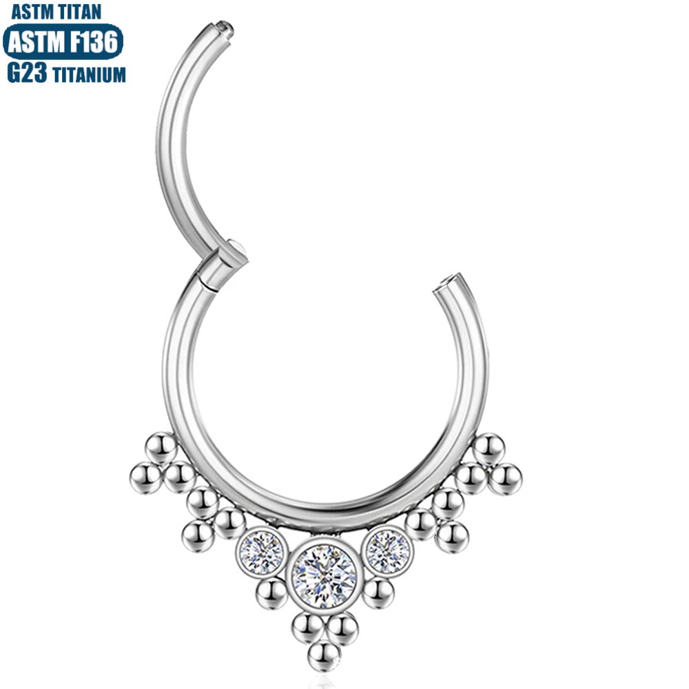 F136 Titanium Alloy Nose Ring with Zircon Bead Cluster Seamless Open Ring for Nose Perforation and Septum Piercing Earrings - Image 3