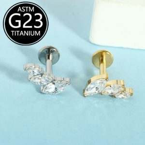 G23 Titanium Lip Piercing Jewelry Marquise Zircon Leaf Diamond Stud 16g Labret