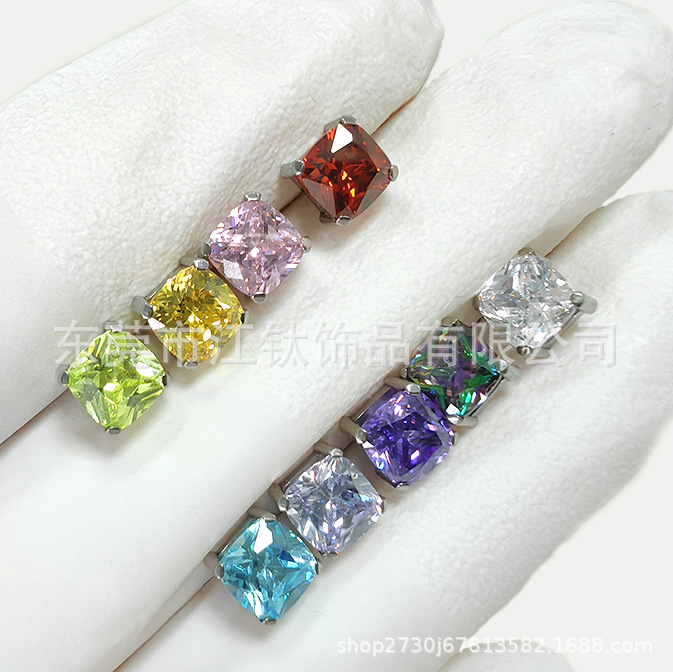 Titanium External Thread Rounded Square Labret Stud Lip Piercing Jewelry 5A Zircon - Image 3