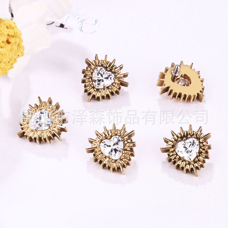 F136 Titanium Alloy Sea Urchin Ear Studs with Zirconia - Gold Cartilage Earring for Women - Image 2