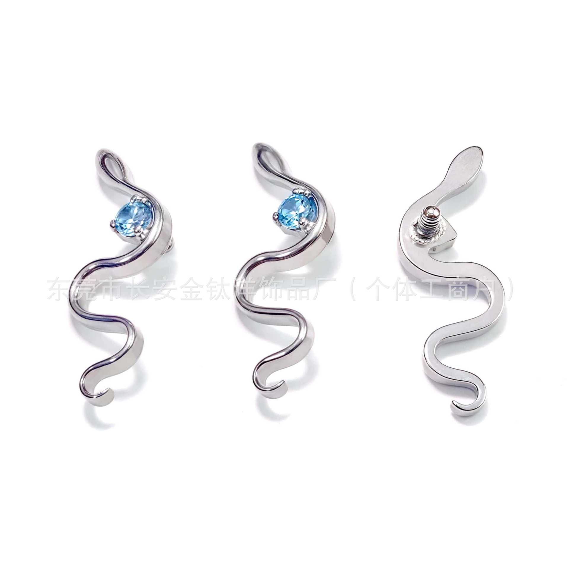 F136 Titanium Snake Inlaid Zircon Earrings Lip Nails Ear Bone Nails Cochlear Nails G23 Titanium Alloy Body Piercing Jewelry - Image 2