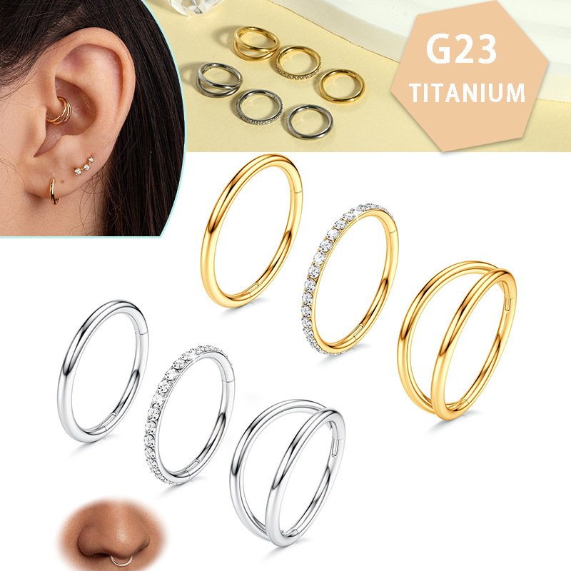 G23 Titanium Nose Ring 2-Row Split Ring Multi-Functional Fashion Earrings 3-Piece Set Silver - Image 5