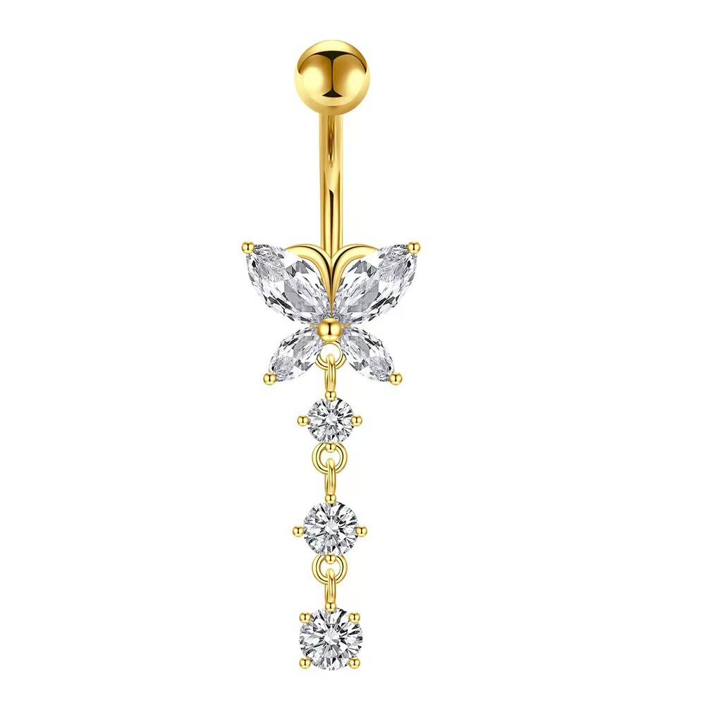 Peach Heart Zircon Navel Ring Love Belly Button Piercing Jewelry Gold - Image 4