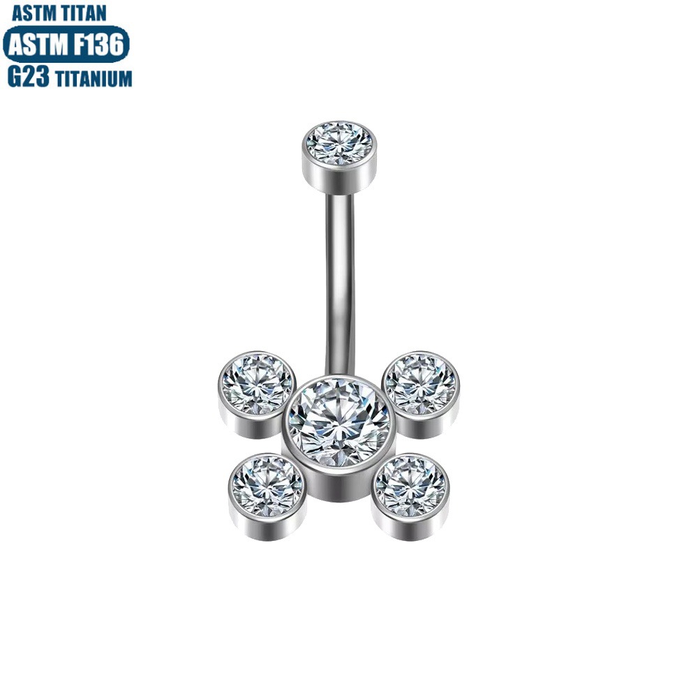 Silver Titanium Alloy Navel Ring with Zircon Inner Spiral Belly Button Jewelry - Image 2