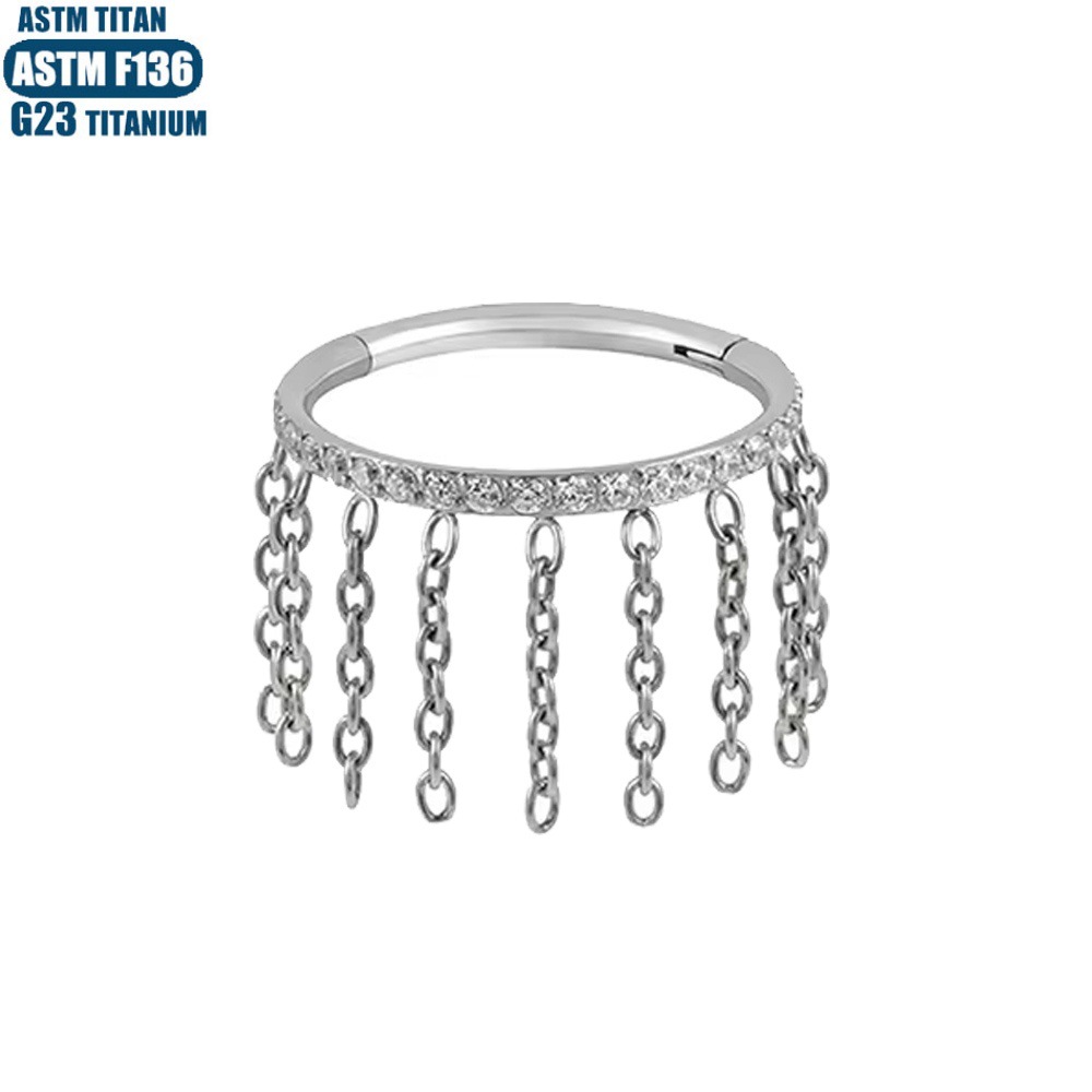 Titanium Alloy Tassel Earrings Chain Nose Ring Zircon Seamless Ring Conch Ear Bone Ring - Image 2