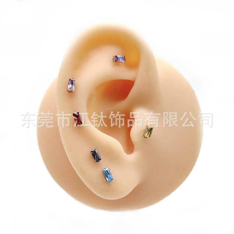G23 Titanium Ear Bone Nail Square Inlay Zircon Cross Ear Piercing Jewelry - Image 2