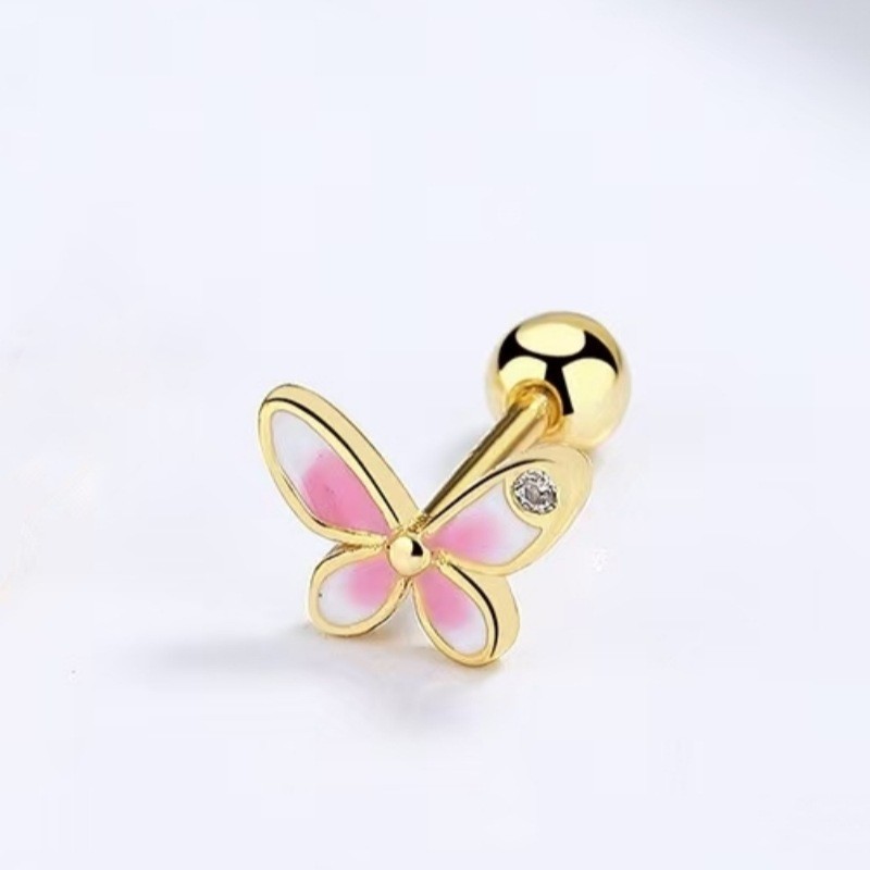 Drip Glaze Screw Small Butterfly Earrings Sweet Girly Twist Ball Ear Bone Nails 18K Gold Plated Copper Cartilage Studs - Image 3