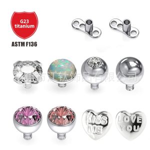 G23 Titanium Embedded Stud Earrings ASTM F136 Flat Back Labret - Polished Geometric Unisex Body Piercing Jewelry